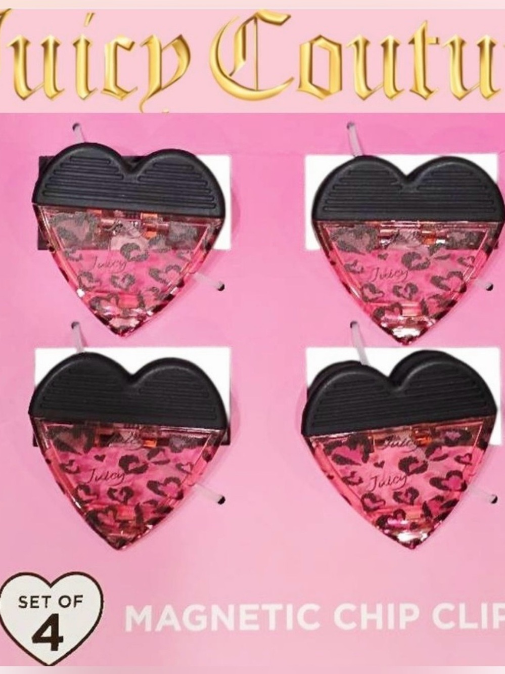 Juicy couture Home pink leopard heart logo chip clips / magnetic